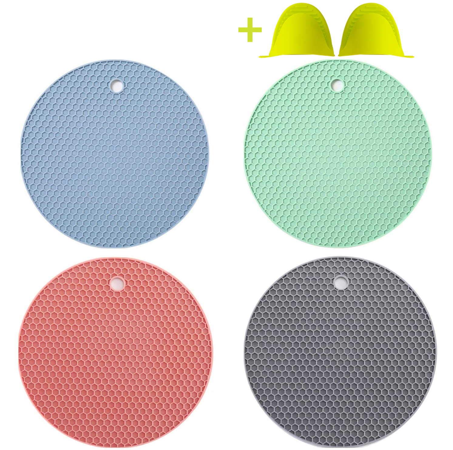 Silicone Pot Holders - Silicone Trivets for Hot Pots and Pans Silicone Hot Pads, Hot Pot Pads, Place Mats,Jar Openers,Oven Mitts 4 Colors