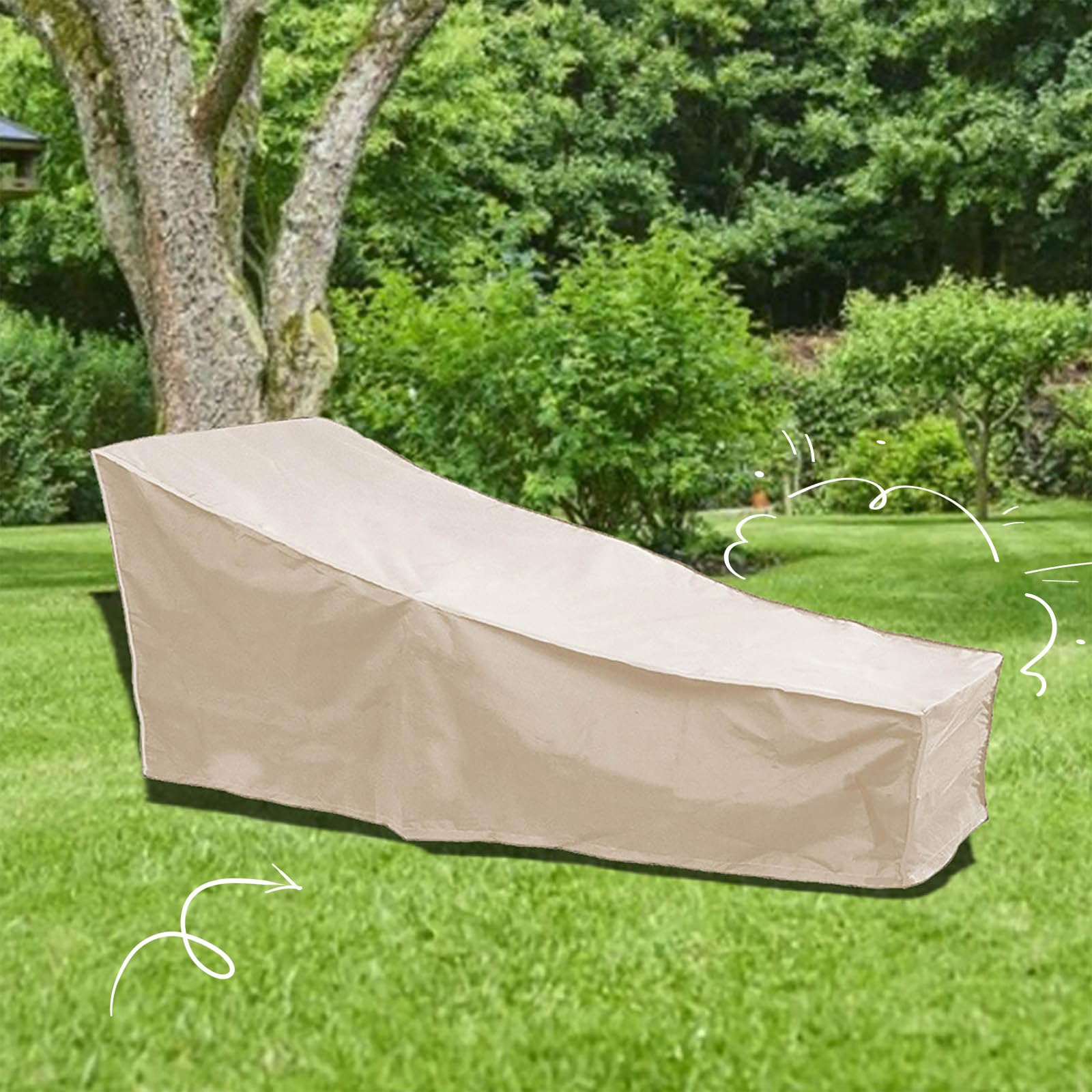 Funda Protectora para Tumbona, Funda Impermeable para Silla de Patio, Funda para Muebles de Jardín a Prueba de Viento de Exterior, 208x76x41cm (Beige)