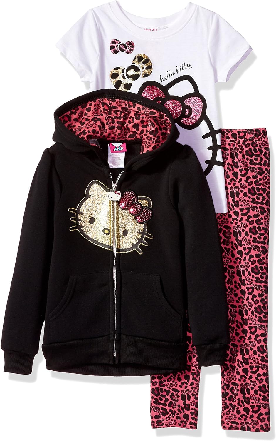 Hello Kitty Girls Hoodie and Legging Set 3 Piece Sets with Legging Tee and Hoodie for Kids