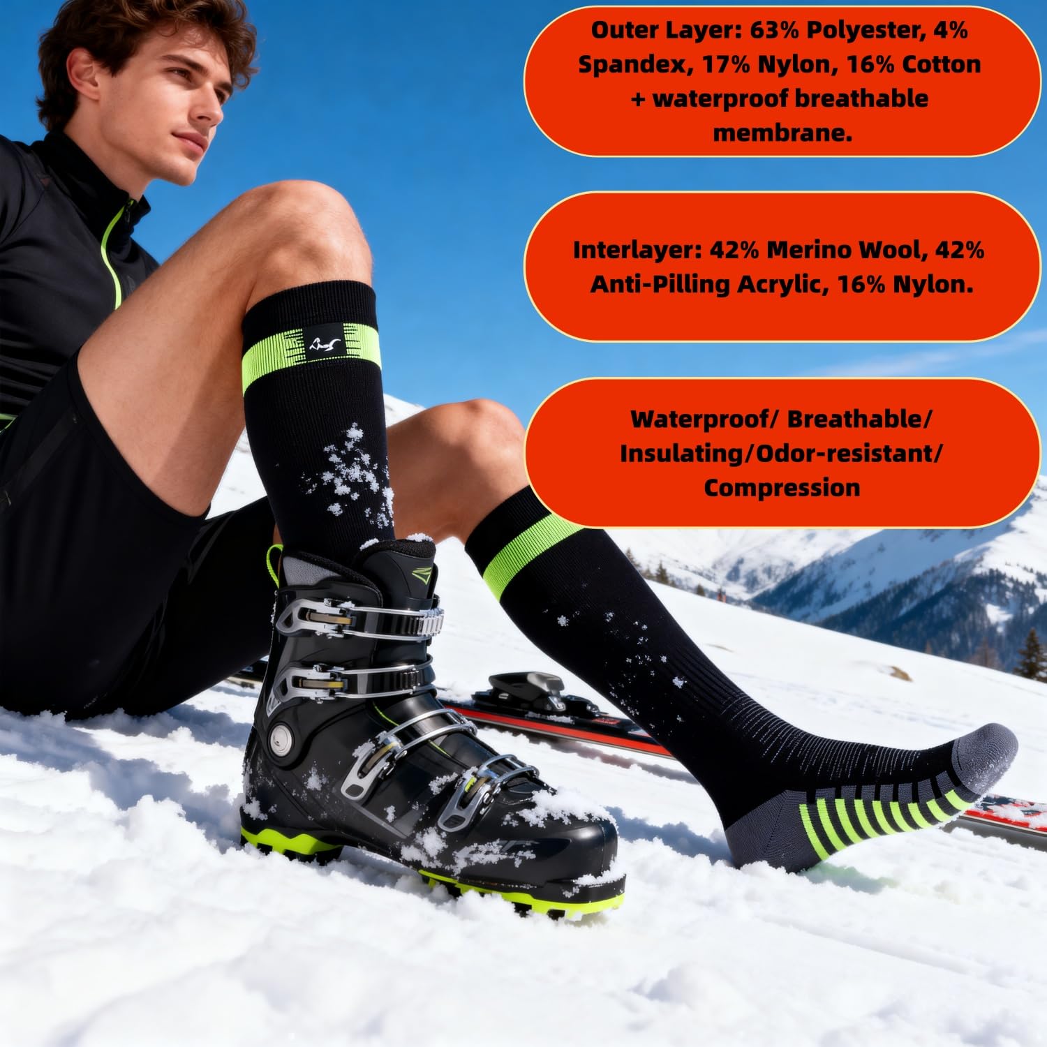 OTTERSHELL Calcetines impermeables de rodilla de lana merino. Caliente y respirable. Tela compuesta de 3 capas, elimina la humedad para senderismo, senderismo, esquí