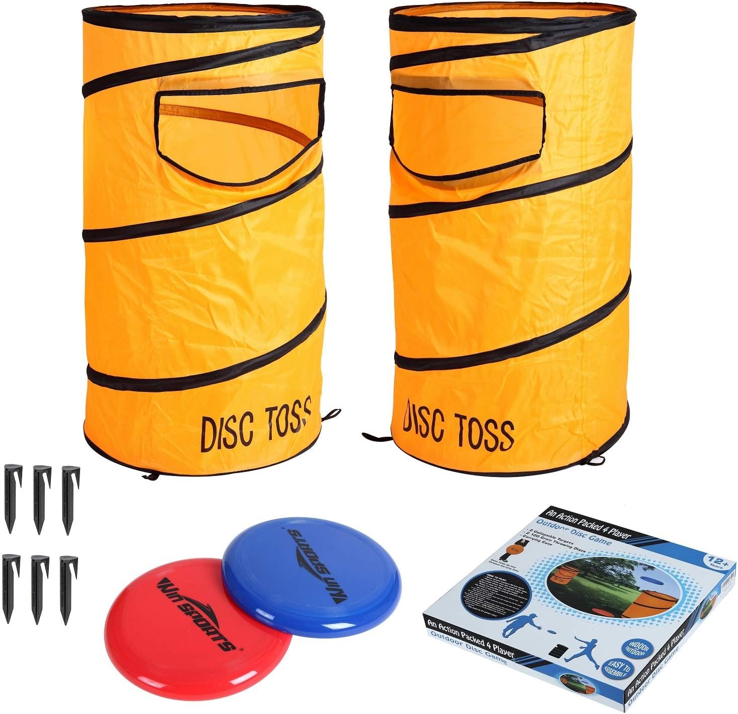 Win SPORTS Folding Disc Toss Game Set - Flying Disc Toss Dunk Game Set - Includes 2 Disc Targets with Bean Bag & 2 Flying Discs & Carrying Case - Great for Backyard,BBQs,Tailgating
