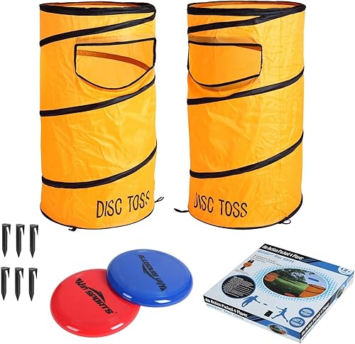 Juego de lanzamiento de discos plegables, juego de lanzar discos voladores, incluye 2 objetivos de disco con bolsa de frijol, 2 discos voladores y