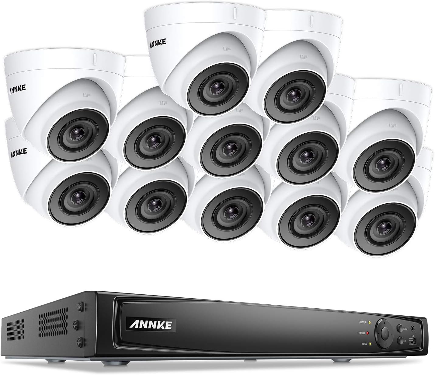 ANNKE 16CH PoE Security Camera System, H.265+ 12MP NVR and 8pcs IP67 3K/5MP PoE IP Cameras, Built-in Mic, Remote Access, 24/7 Recording for Home Business Surveillance, AI Motion Detection, 4TB HDD