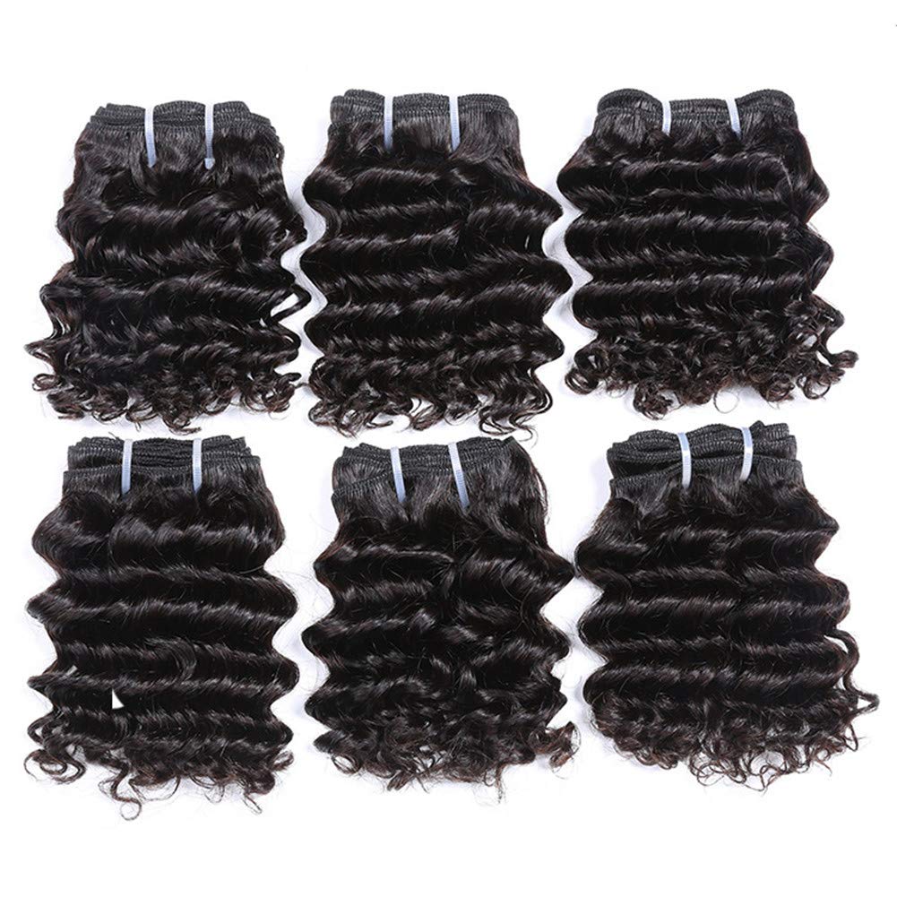 Aiokrtse Peruvian Virgin Hair Deep Wave Human Hair Weave Bundles 6 Pieces 6 Inch Weave with 1 Small Closure Natural Black Color 238 Grams