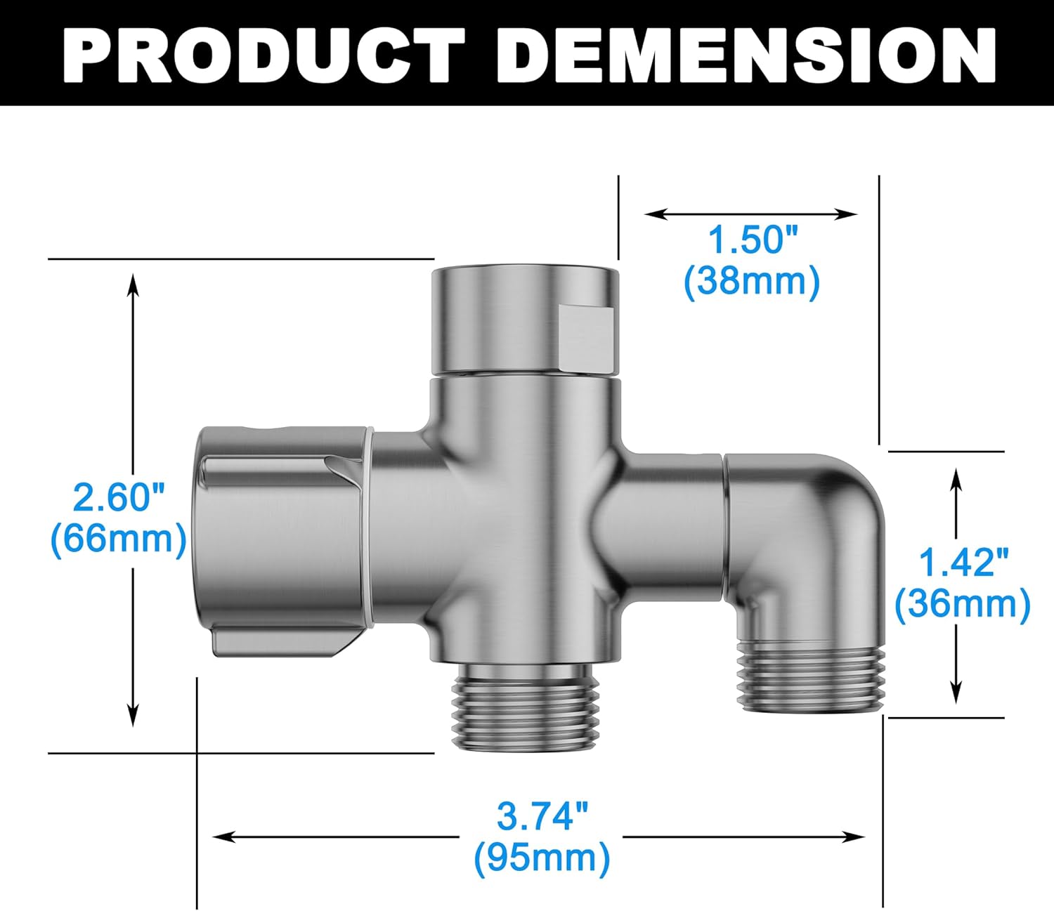 3-Way Shower Diverter Valve, 1 Inlet for 2 Outlets - Solid Metal Divider Allows Switching Between Fixed & Handheld Showerheads, G1/2 Universal Fit, (Brushed Nickel)