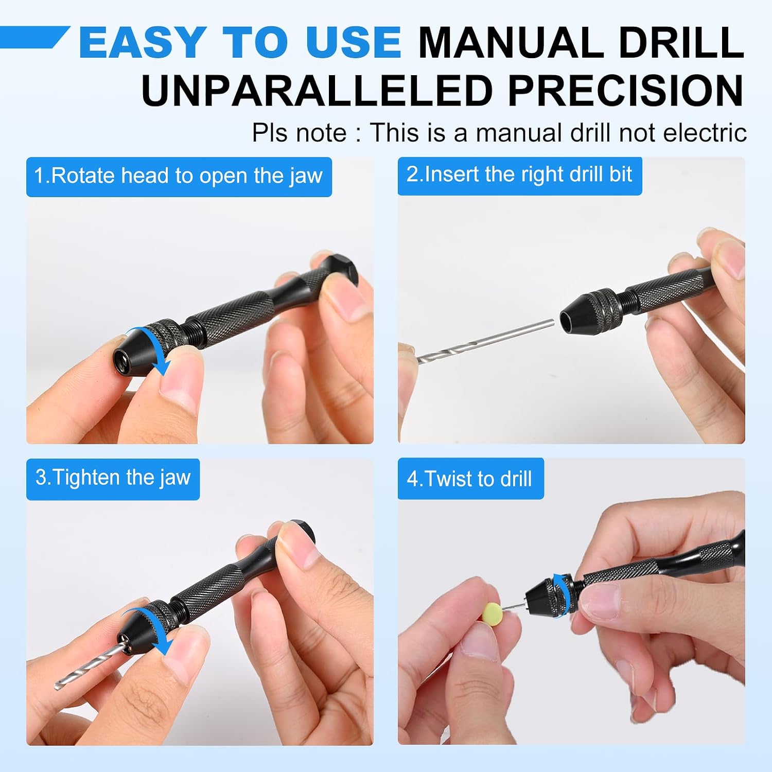26 PCS Micro Drill Bit Set, Pin Vise Hand Drill Manual Jewelry w/Micro Drill Bits (0.5mm-2.5mm), Rotary Craft Drill for Jewelry Making, Resin, Wood, Plastic, Miniature, Beads, Clay