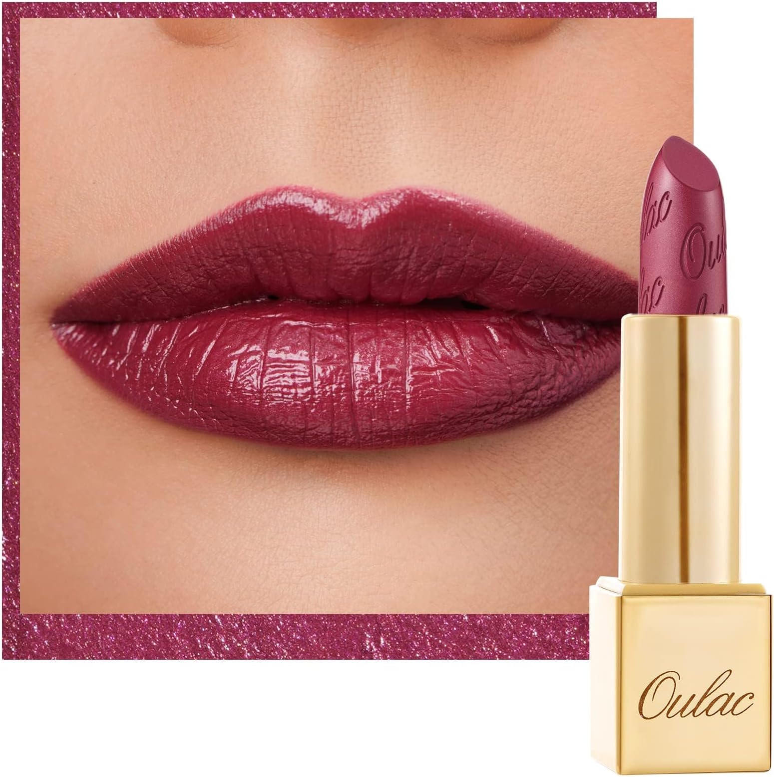 Burgundy Lipstick for Women with Metallic 3D Shine Lightweight Hydrating Formula, High Impact Lip Color, Full Coverage Lip Makeup, Vegan & Gluten Free, Love Particle(03)