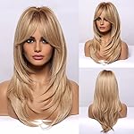 HAIRCUBE Long Layered Synthetic Hair Wigs for Women with Bang (Mixed Light Blonde)