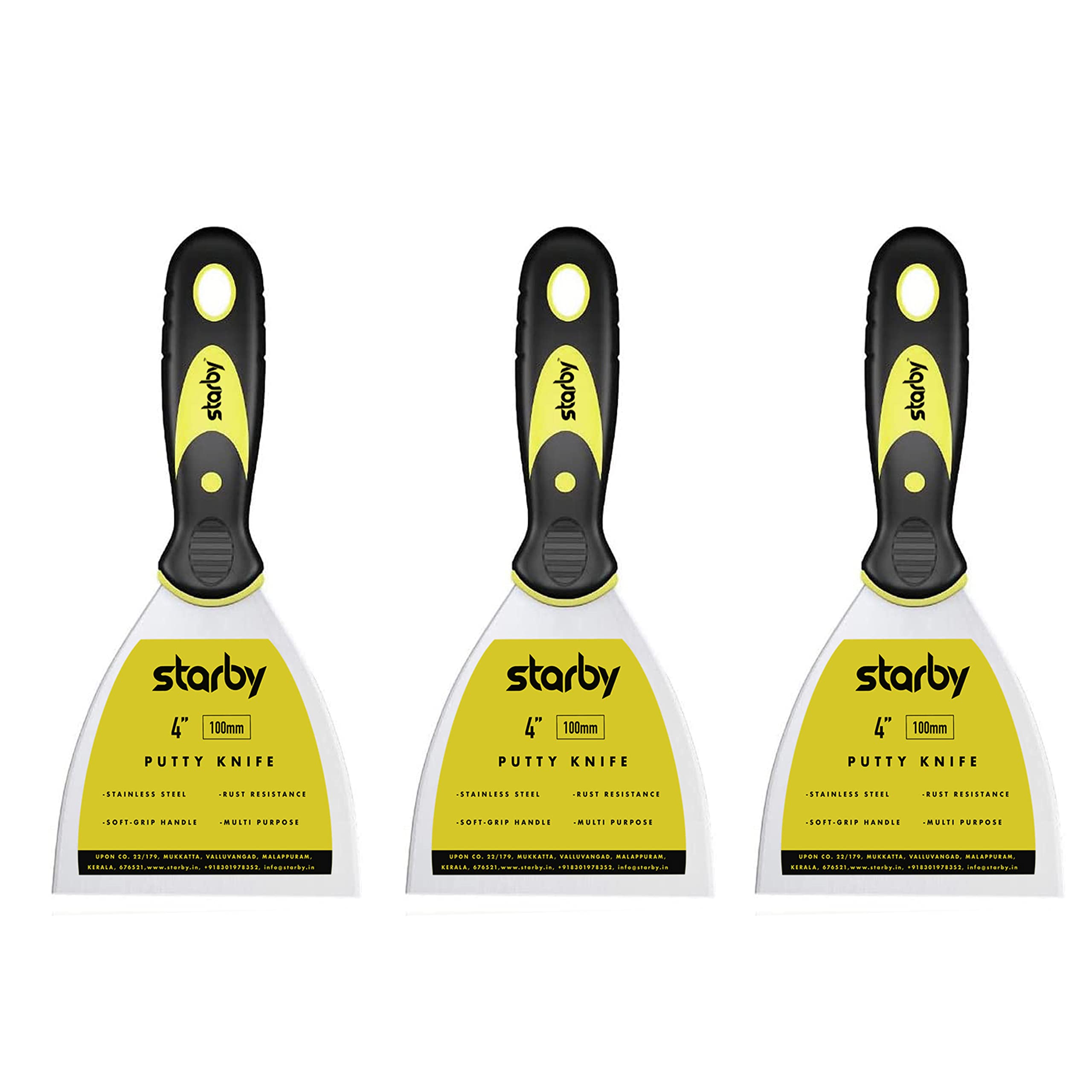 Starby Stainless Steel Putty Knife Set | Pack of 6(6 Pieces of 4") Putty Scraper Tool for Drywall Finishing, Plaster Scraping, Decals, Wallpaper, Mixing, Cutting & Other Uses