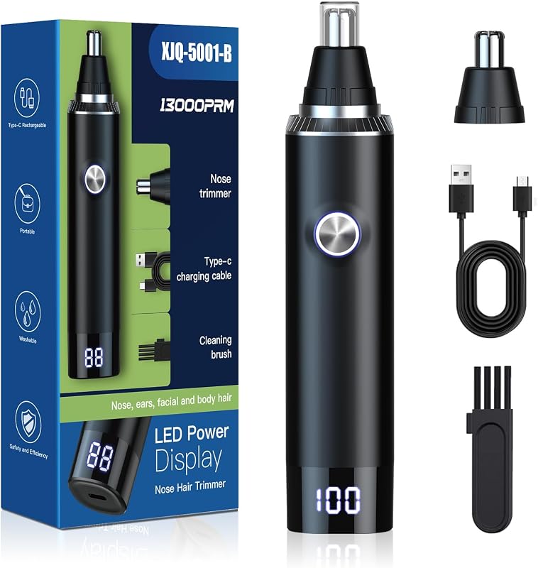 Aparador de pelos do nariz e orelhas Yinowt com duas cabeças, USB-C, motor de 13.000 RPM e IPX7