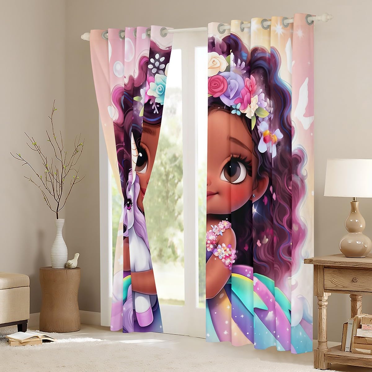 Rideaux Caticorn – Panneaux Licorne, Fille, Colorés, Occultants Ou Voilage, Neufs