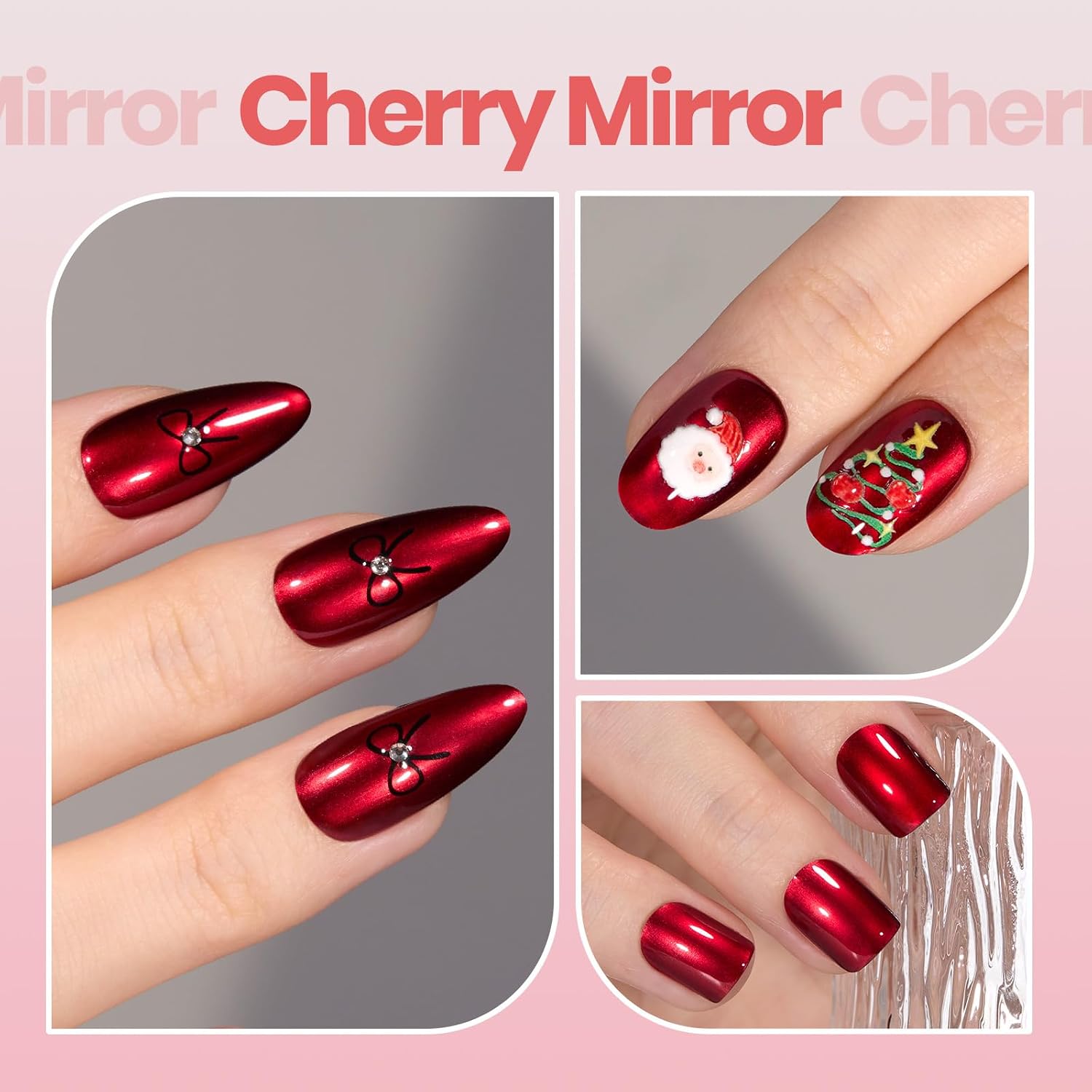 Beetles Red Chrome Nail Polish - Cherry Mirror Chrome Nail Polish Metallic Effect Quick-Drying Glossy Finish Easy Application Home DIY Nail Art Spring Gift for Women
