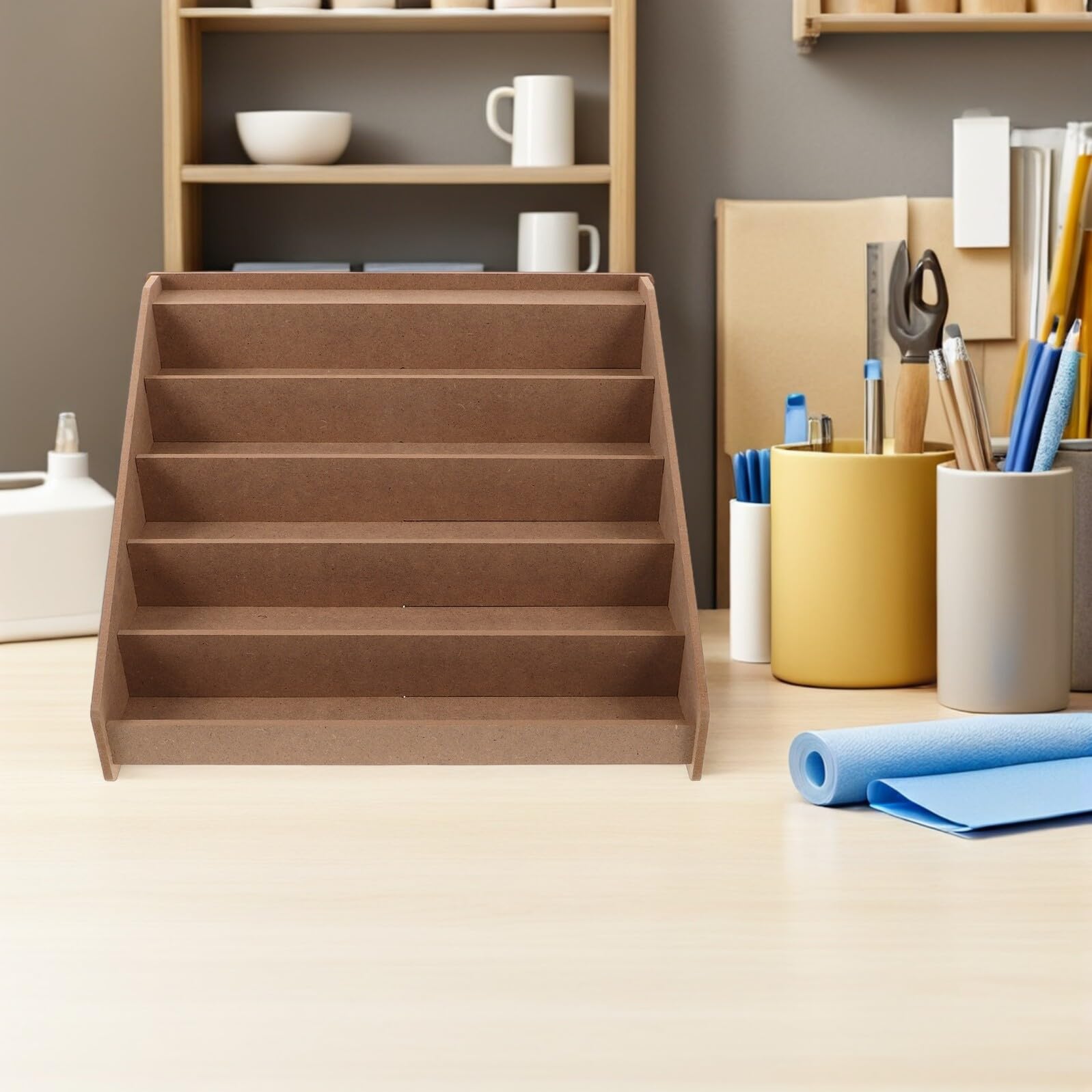 Rack Organizer in Legno a 5 Livelli per Vernici Modello | Colore Khaki, Multiuso e Capiente, per Casa e Hobby, Adatto a Strumenti Pittura e Vernici a Base D’acqua
