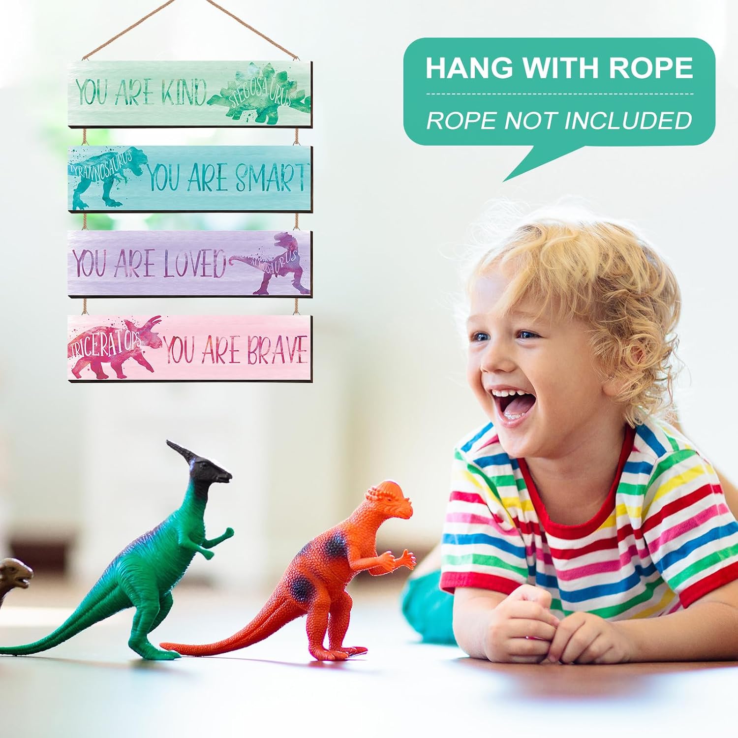 Yalikop 4 Pcs Dinosaur Room Decor for Boys, Inspirational Posters Wall Plaque for Kids Bedroom Nursery Classroom Dinosaur Prints Wall Art Decor (Pink Colors,12 x 3 Inch)