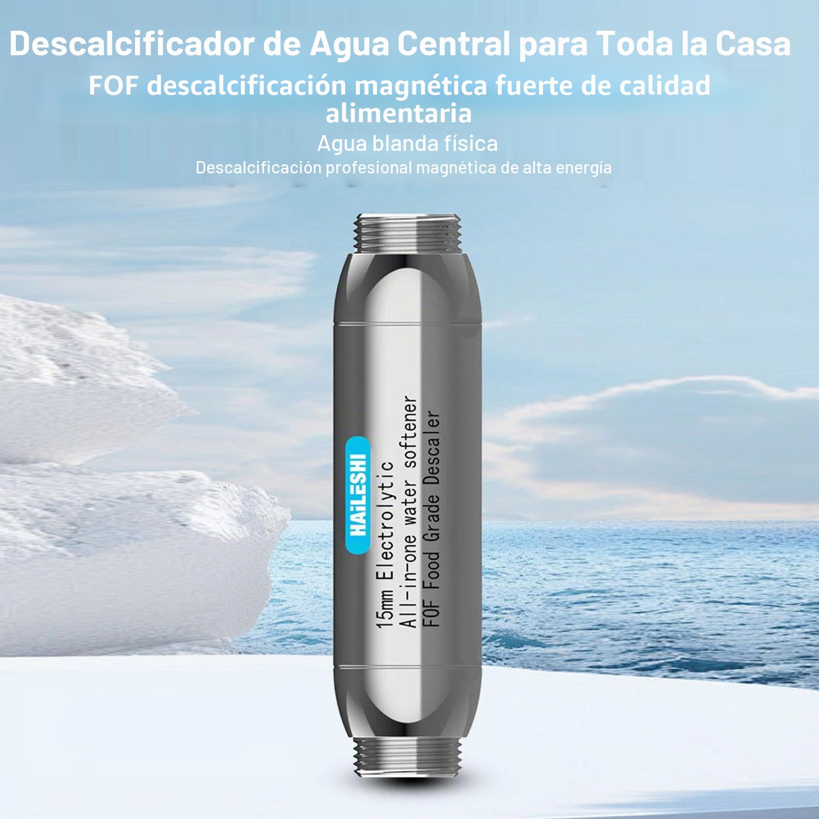 Luocute Descalcificador de Agua, Suavizante Inhibidor de Escala de Acero Inoxidable sin Sal para Toda la Casa con de Polarización de Iones IPS, Reemplazo de Calentador de Agua para