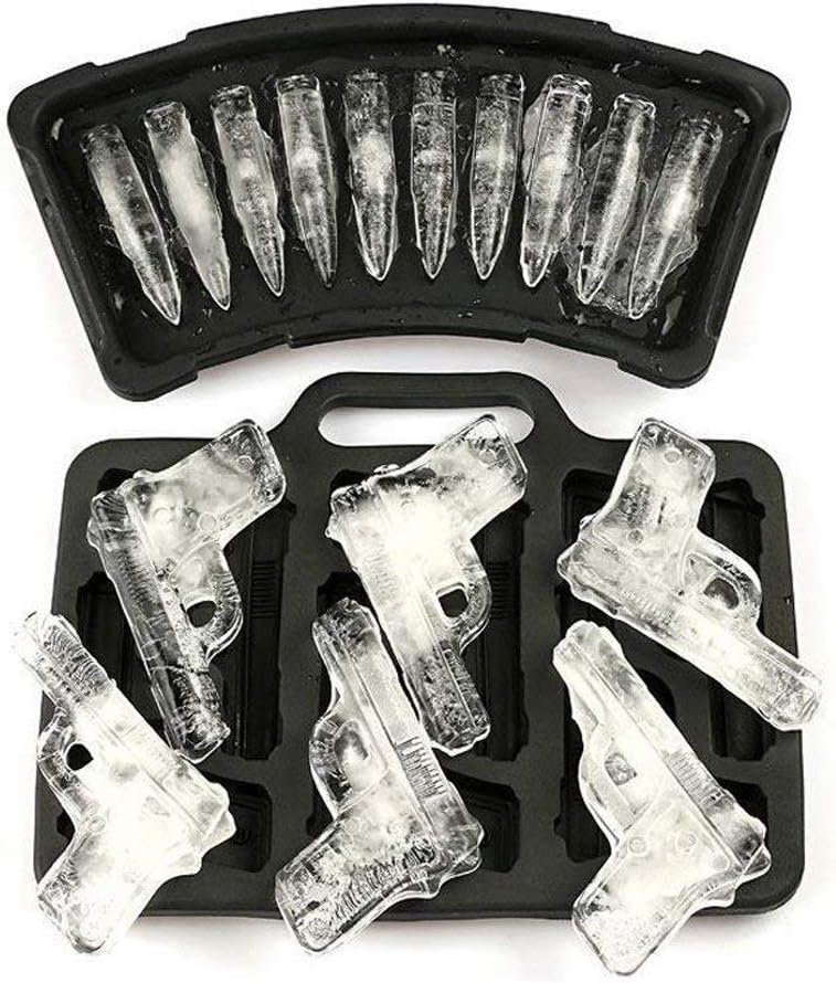 MoldFun 2-Pack Handgun and Bullet Ice Cube Trays Set - Cool TPR Pistol and AK47 Bullet Maker Molds for Whiskey Cocktails Ice Cubes, Chocolates, Jello Shots