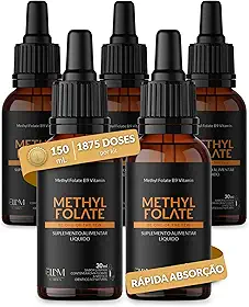 Vitamina B9 Metilfolato em Gotas Sublingual 30 mL ELLYM NUTRITION Sabor Laranja O Ácido Fólico Auxilia na Formação do Tubo Neural do Feto Durante a Gravidez (150 mL)