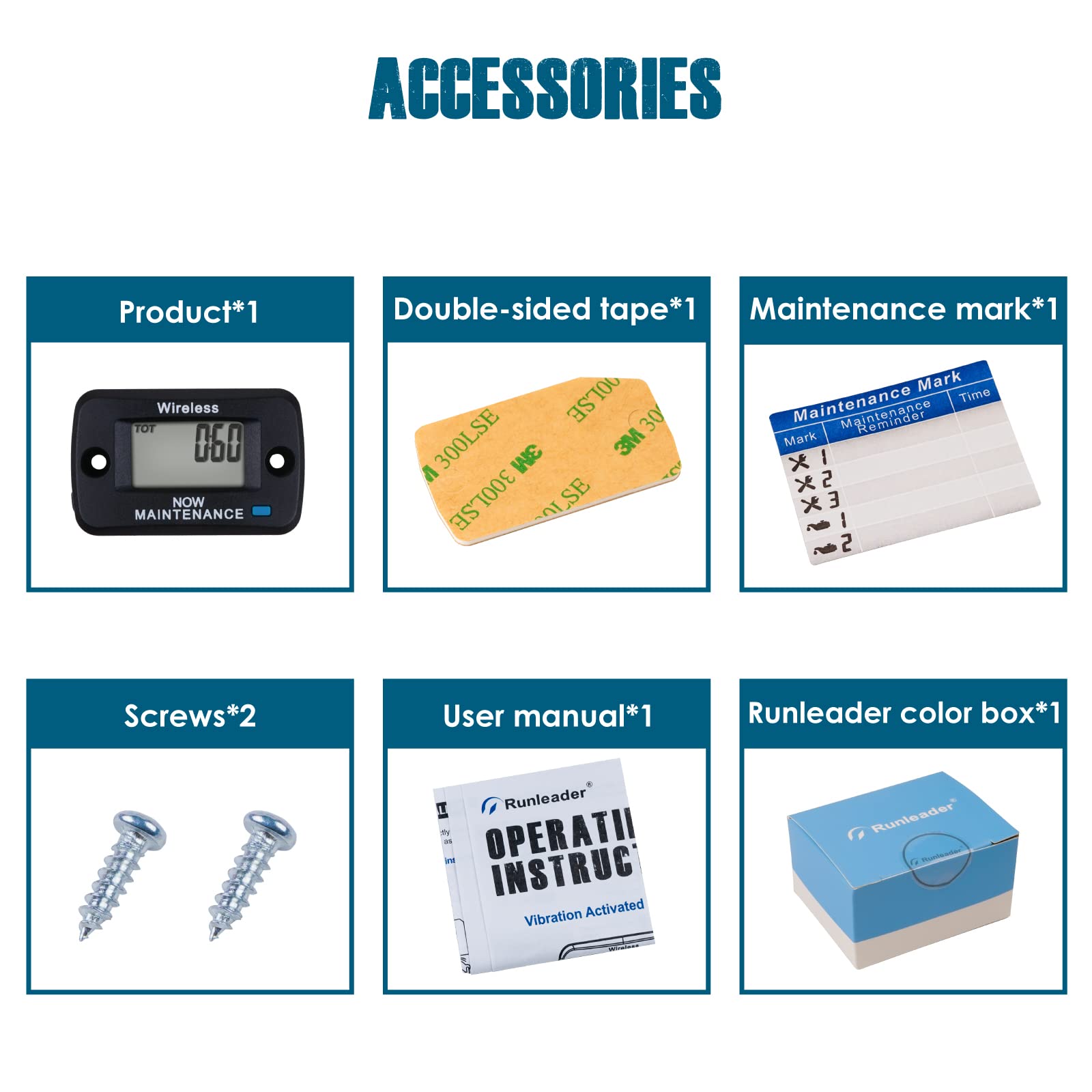 Runleader Contaore digitale attivato a vibrazione, promemoria di manutenzione, design wireless, adatto a qualsiasi motore a gas o diesel, funziona su tosaerba, generatore, compressore, spazzaneve