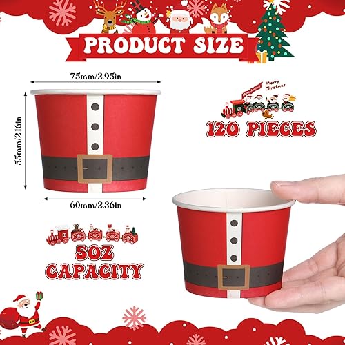 Miniatura 2 de Nuenen 120 tazas de helado de Navidad desechables de 5 onzas, cuencos de postre de papel para Sundae bar, yogur congelado, cuencos pequeños de