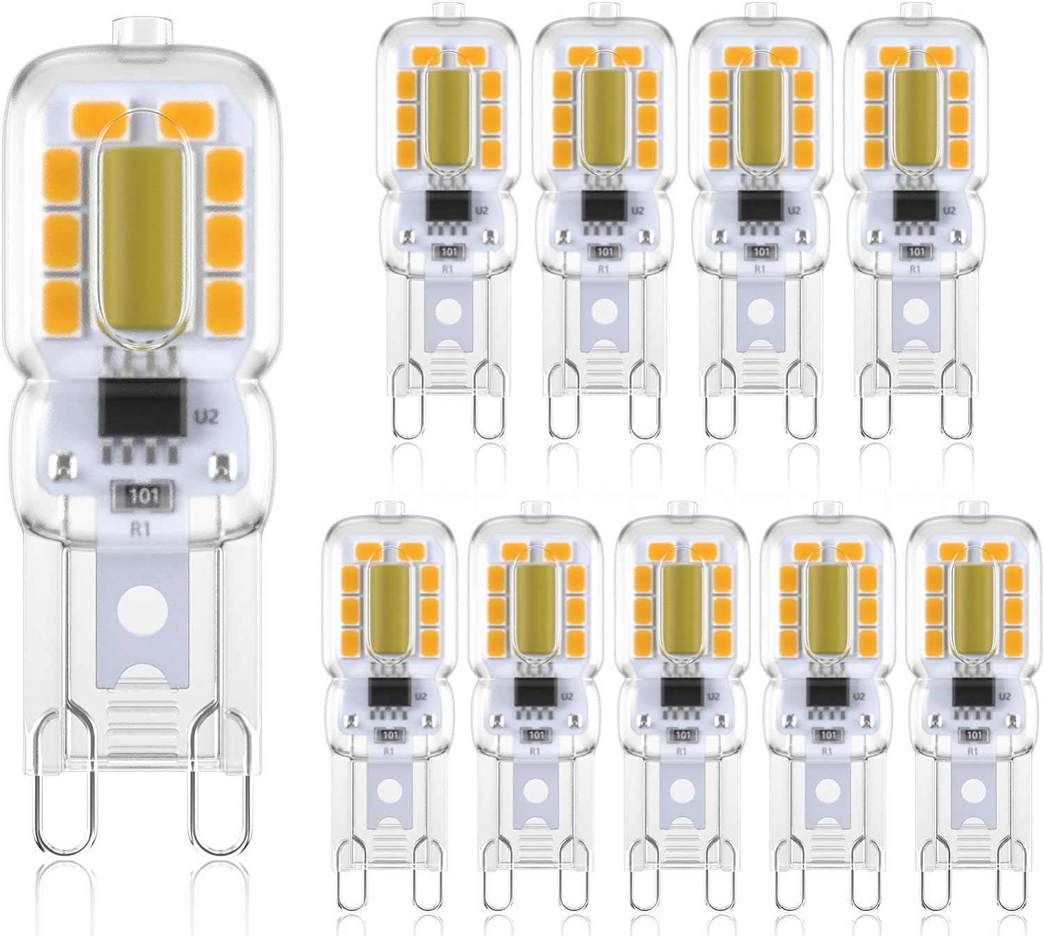 Bonlux G9 3W LED Light Bulb, Cool White 6000K, 3W Equivalent to 30W Halogen Bulb, AC220-240V Flicker-Free Capsule Led Lamp for Lighting Decor, Chandelier Home (Non-Dimmable, Pack of 10)