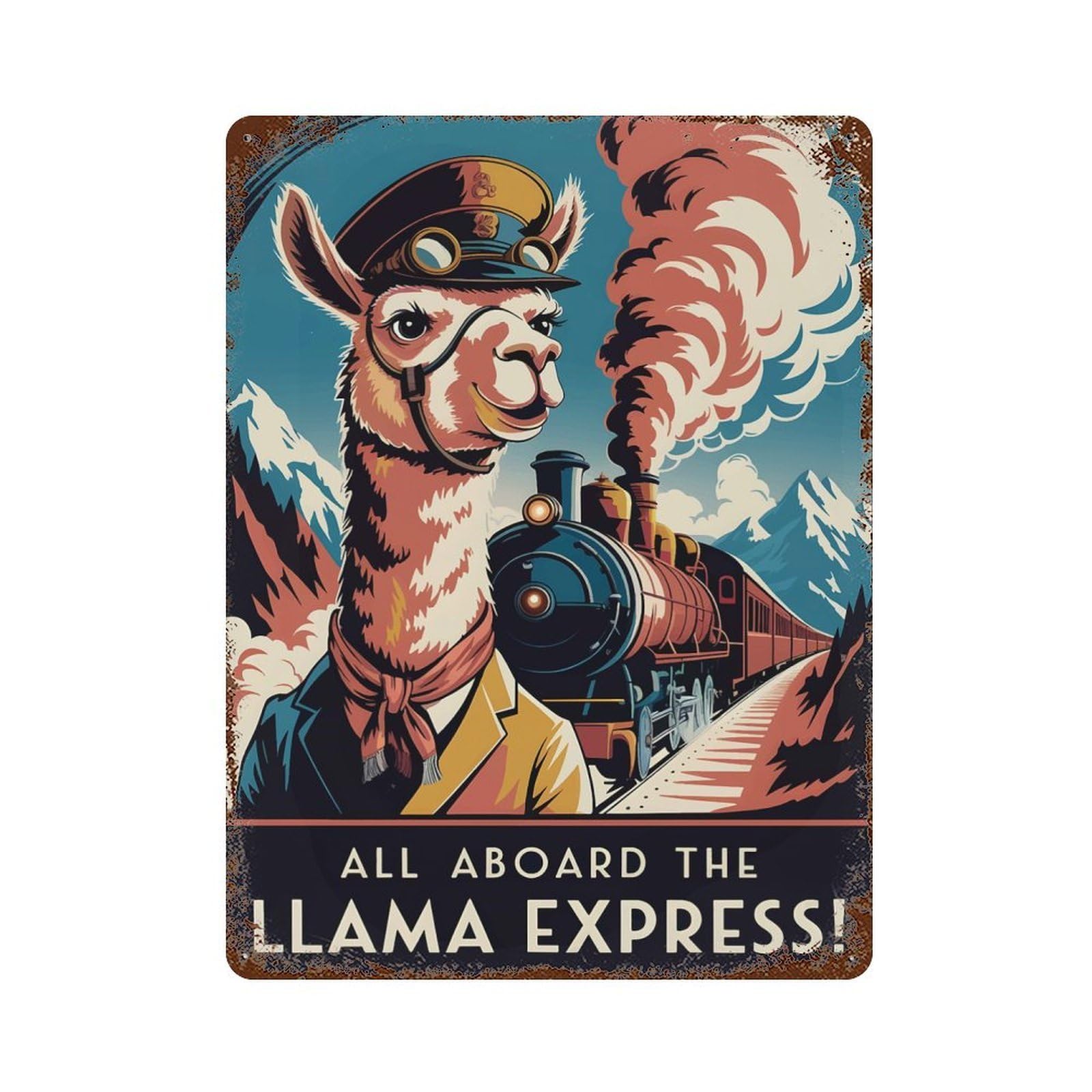 Llama Express Vintage Travel Vintage Metal Tin Sign 15.7"x11.8", for Cafe, Home Bar And Lounge Decor, Vintage Wall Decor