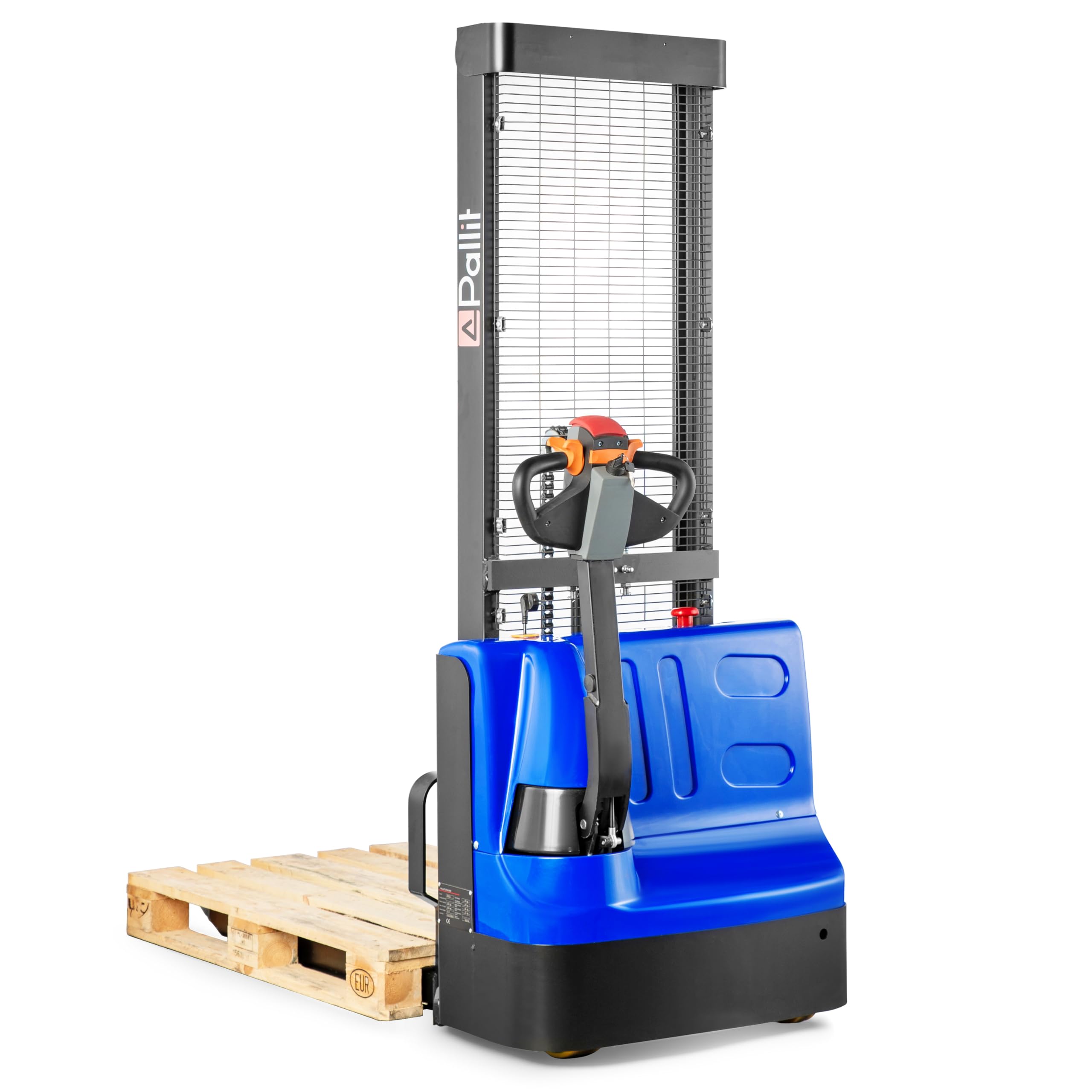 Transpaleta eléctrica Pallit BUDGET-XS | 1600 mm altura de elevación | 1200 kg capacidad de carga | incl. 2 baterías de plomo-gel | apilador eléctrico