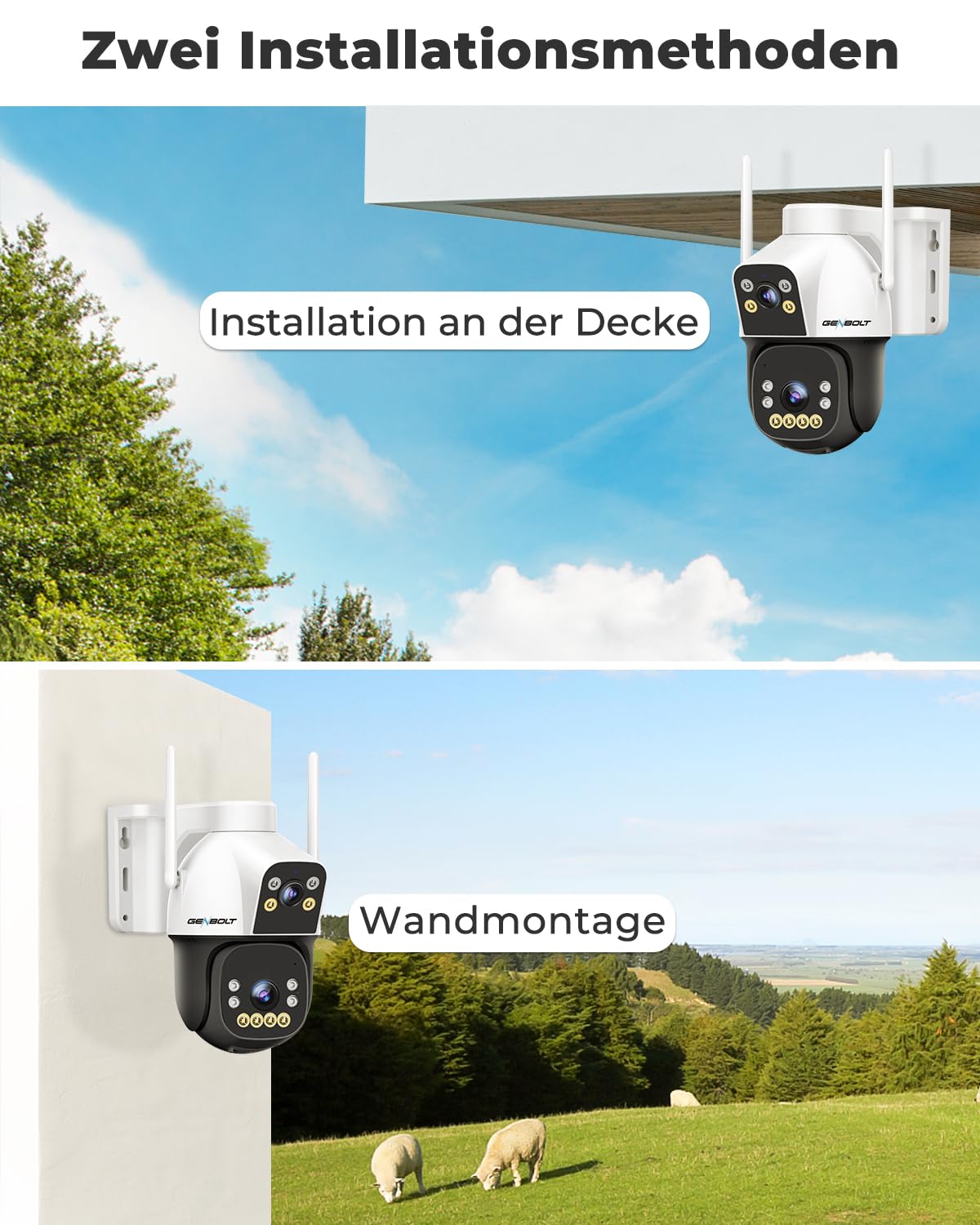 GENBOLT 4G AOV Mobilfunk Solar Überwachungskamera Aussen Kabellose 15600mAh | 7/24-Aufzeichnung,3MP*2,kein WLAN,KI-Erkennung,Automatische Verfolgung,Cloud-Speicher