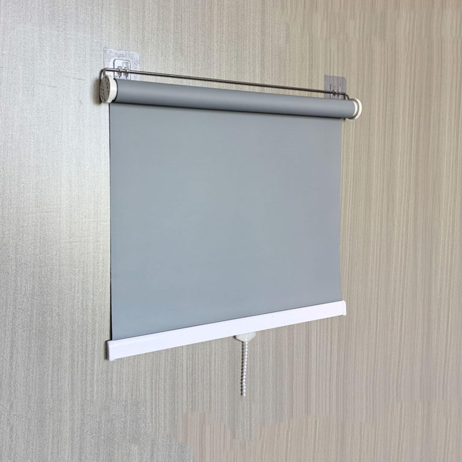 ZHUOZ1T Cordless Roller Blinds With Spring System,Blackout Rolled Up Shades,No Drill,Retractable Roller Blind With Adhesive Hooks,Temporary Privacy Blinds,Portable (85cm x 150cm,Gray)