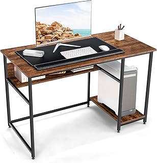 CASART Industrial Computer Desk, Study Writing Desk with Open Shelf, CPU Stand & Adjustable Foot Pads, Home Office PC Laptop Table Gaming Desk Computer Workstation