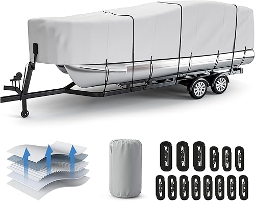 Miniatura 1 de Funda para barco pontón, se adapta a pontón de 17 a 20 pies y botes de fondo plano, ancho de haz de hasta 102 pulgadas, poliéster impermeable de