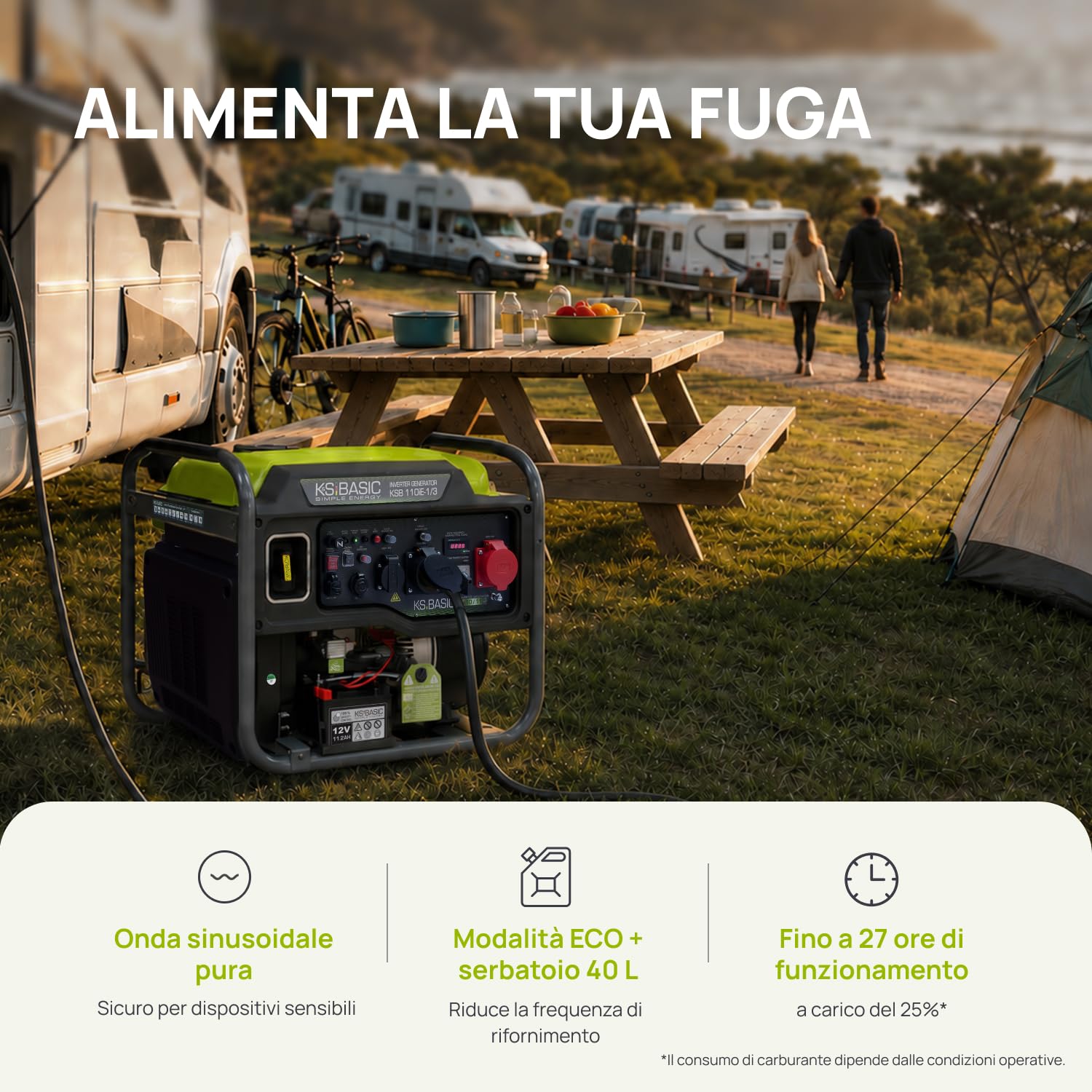 K&S BASIC Generatore inverter 110iE-1/3 11 kW max VTS, generatore di corrente benzina | Generatore di emergenza inverter per casa, campeggio e lavori in officina