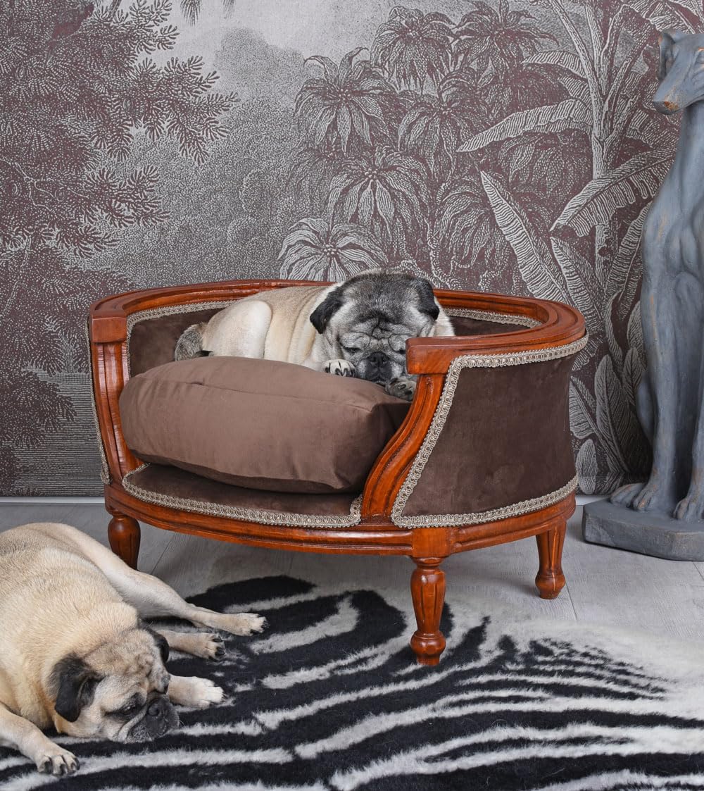 Cama barroca para perros con cojín, cesta para perros, cojín de terciopelo marrón, 70 cm, cat701g70