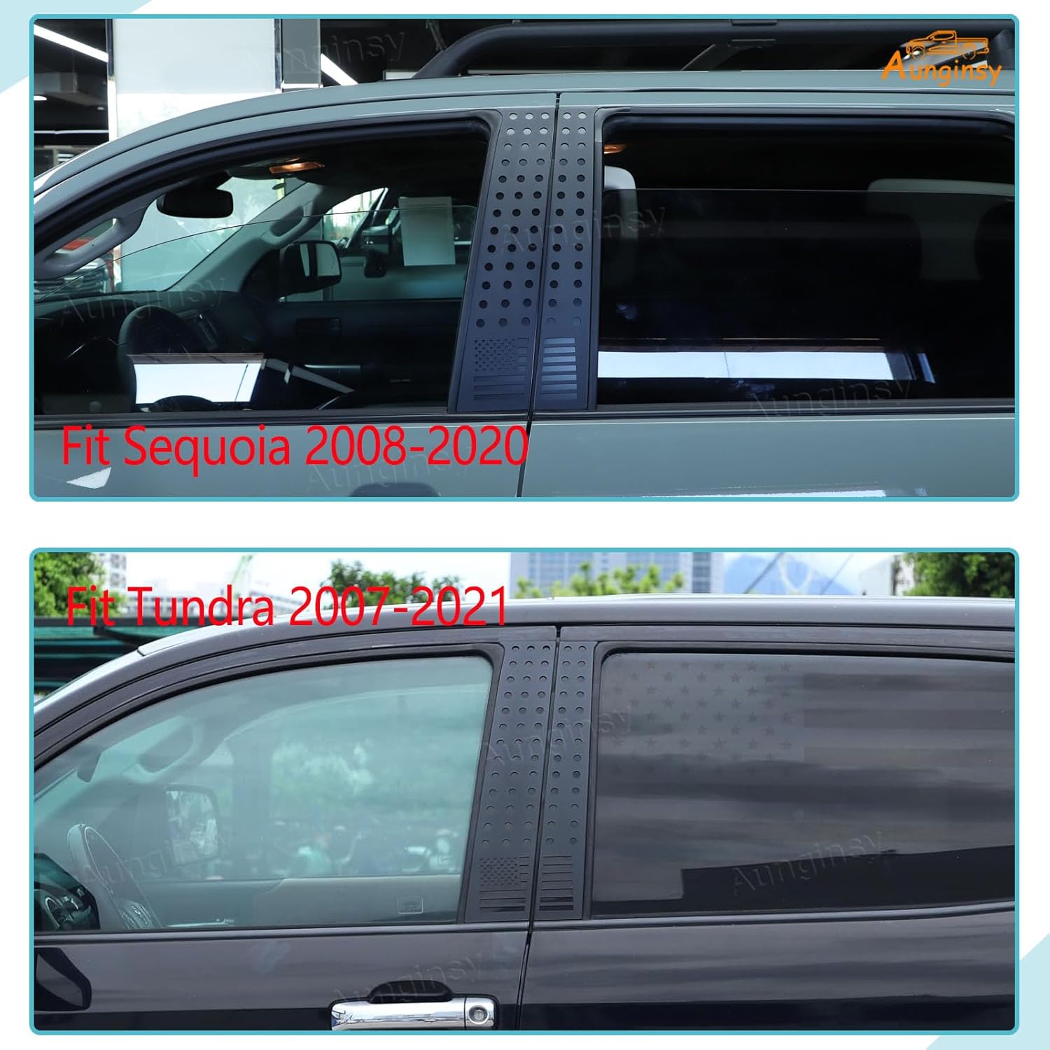 Aunginsy Car Window Center Pillar Post Trim Cover Compatible with Toyota Tundra 2007-2021 & Sequoia 2008-2020 Car Exterior Side Door Window C Pillar Honeycomb Panel Decorative Cover Accessories