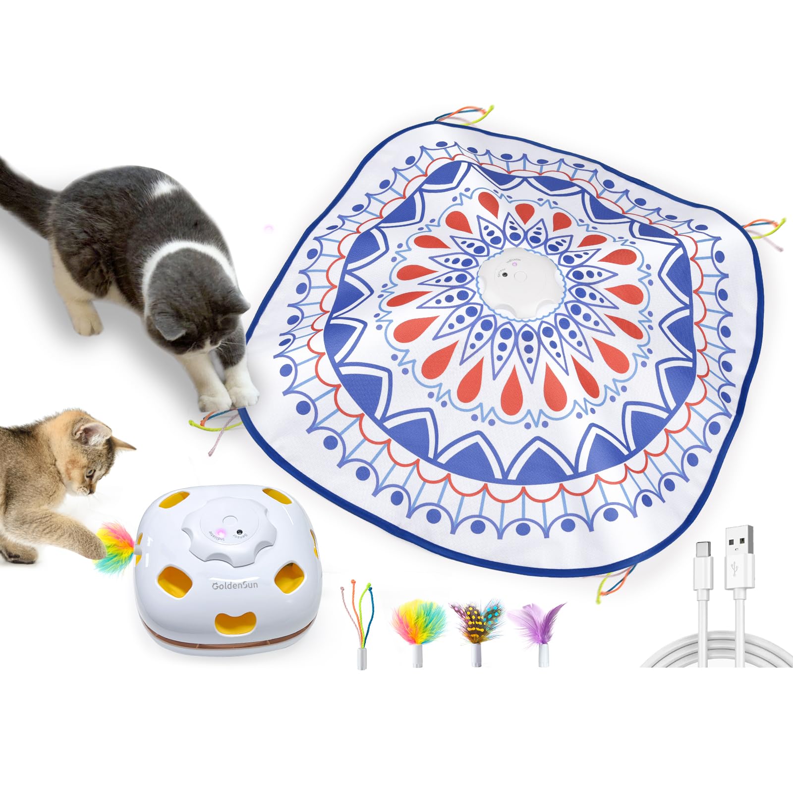 Jouet pour chat contre l'ennui GoldenSun accessoire interactif rechargeable pour chat d'intérieur