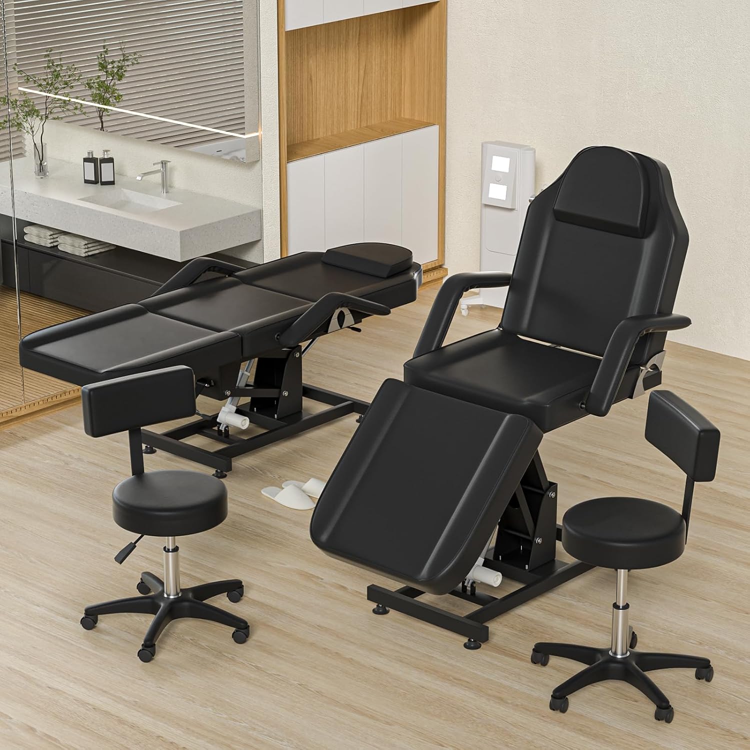 Electric Tattoo Chair Bed for Client,Electric Lift Massage Table,,lash Bed w/Remote,Facial Beds Spa Chairs for Esthetician,3-Section Folding for Client/Esthetician/Artist, Heavy-Duty 440lbs (Black)