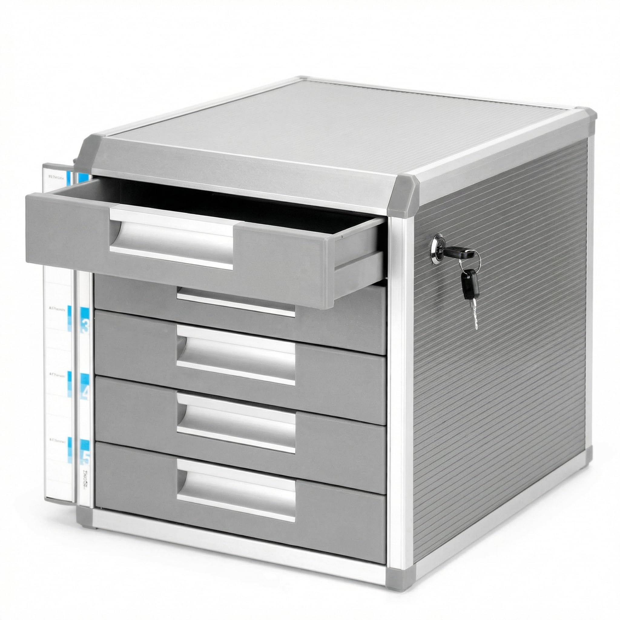 QWORK® Cassettiera A4, 5 scomparti, cassettiera porta documenti con serratura, lega di alluminio, argento