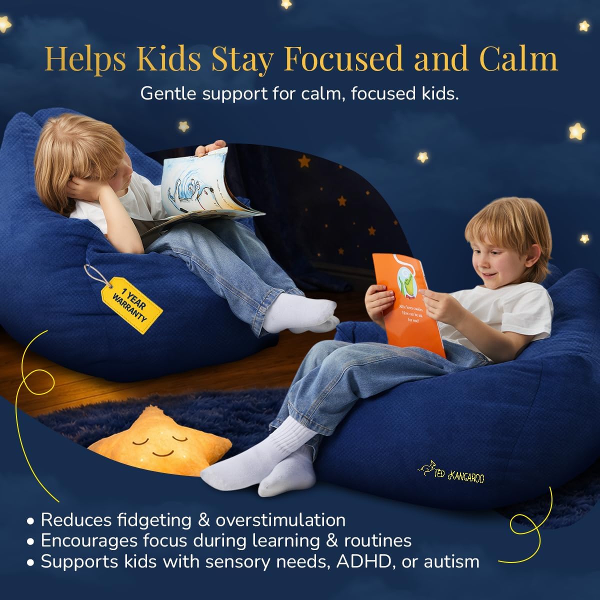 TED KANGAROO CloudNest Sensory Chair for Kids – ExtraPlush Foam Sensory Triangle Chair, Shredded Foam Fill for Children