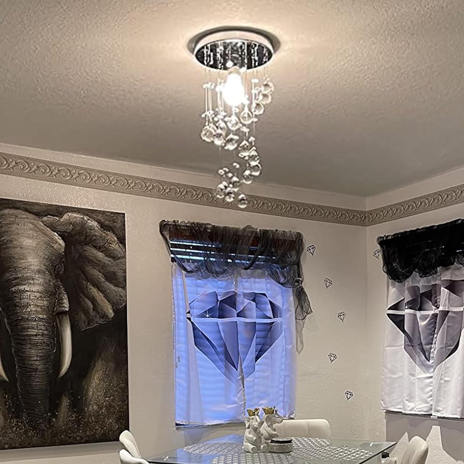 Modern Crystal Chandelier Elegant Spiral Flush Mount Chandelier Modern Raindrop Crystal Ball Chandeliers Fixture Pendant Ceiling Lamp Lighting Fixtures for Bedroom Hallway Living Room D8"x H15.8"