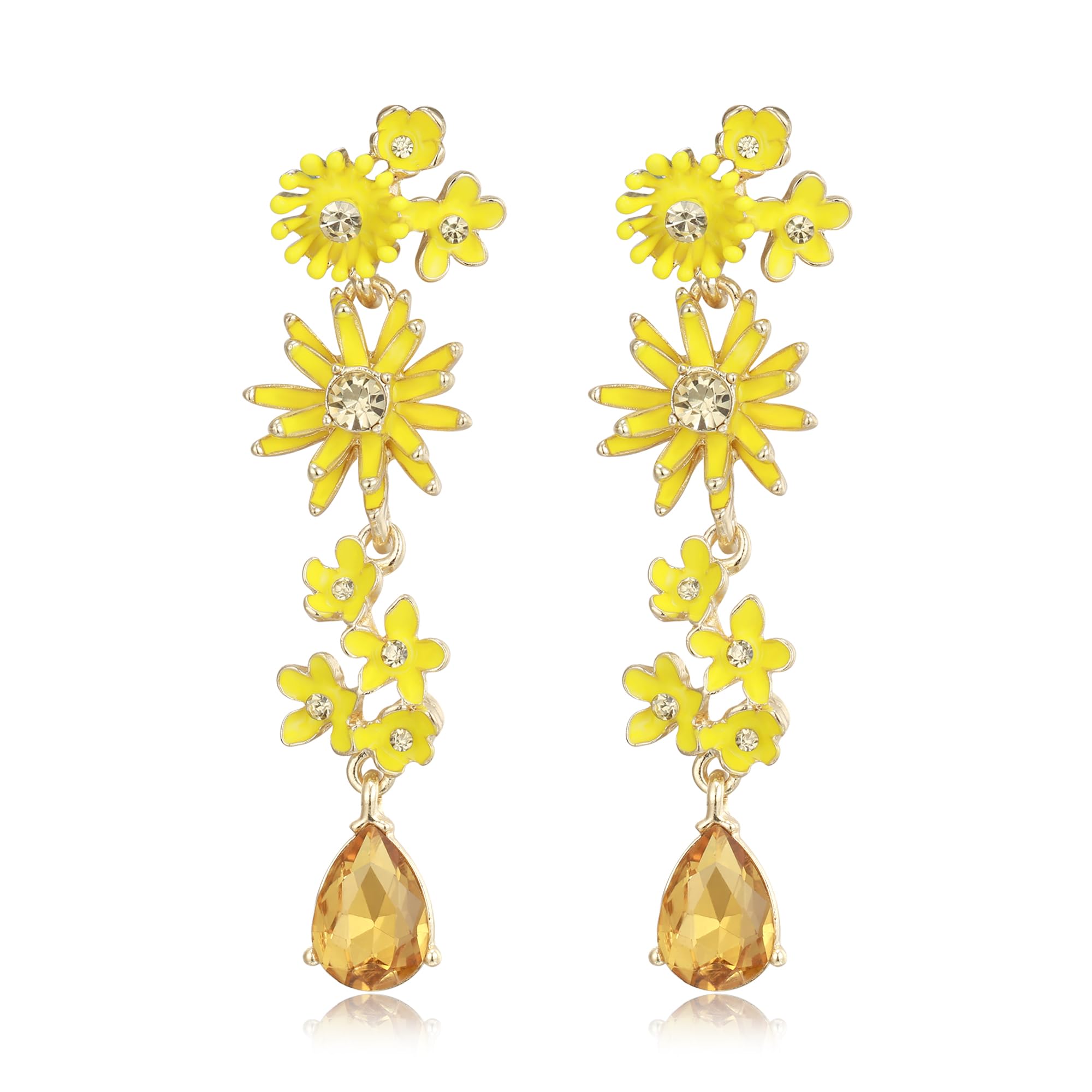 BriLove Gorgeous Stunning Rhinestones Teardrop Flower Long Dangle Drop Earrings for Women Wedding Party Prom Summer Jewelry Accessory