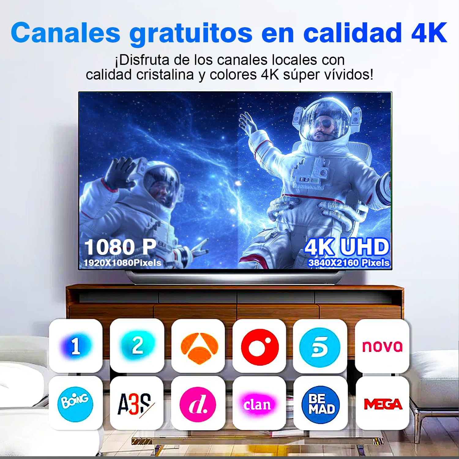 Antena TV Interior TDT HD 1080P 4K, Antena Portátil con Base Magnética, Recepción de Larga Distancia, Compatible con DVB-T/DVB-T2 y Smart TV, Acceso a Canales Locales Sin Suscripción