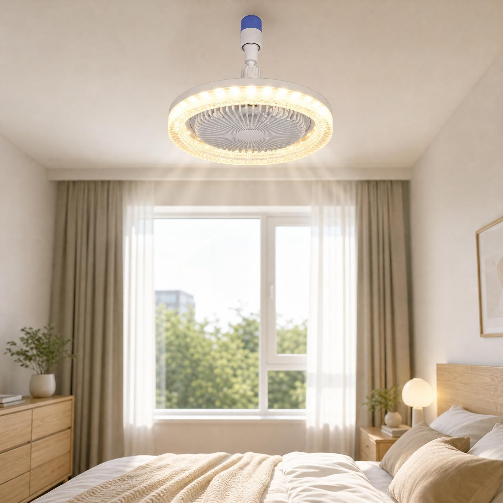 Ceiling Fans With Lights And Remote, Quiet Ceiling Fan Light, Space-Saving 2-in-1 Lighting & Air Circulation Fan Light, 360° Adjustable Quiet Fan w/ E27 Base for Bedroom, Closet, Office (white)