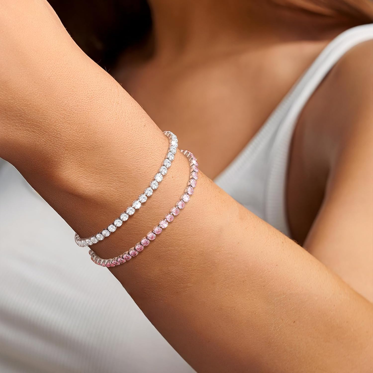 Fullpop Dainty Tennis Bracelets for Women Trendy Set, 14K Gold/Silver Plated Bracelets for Women Tennis Bracelet Gold Diamond Bracelets Anthropologie Jewelry Christmas Valentine's Day Gifts for Women - Image 2