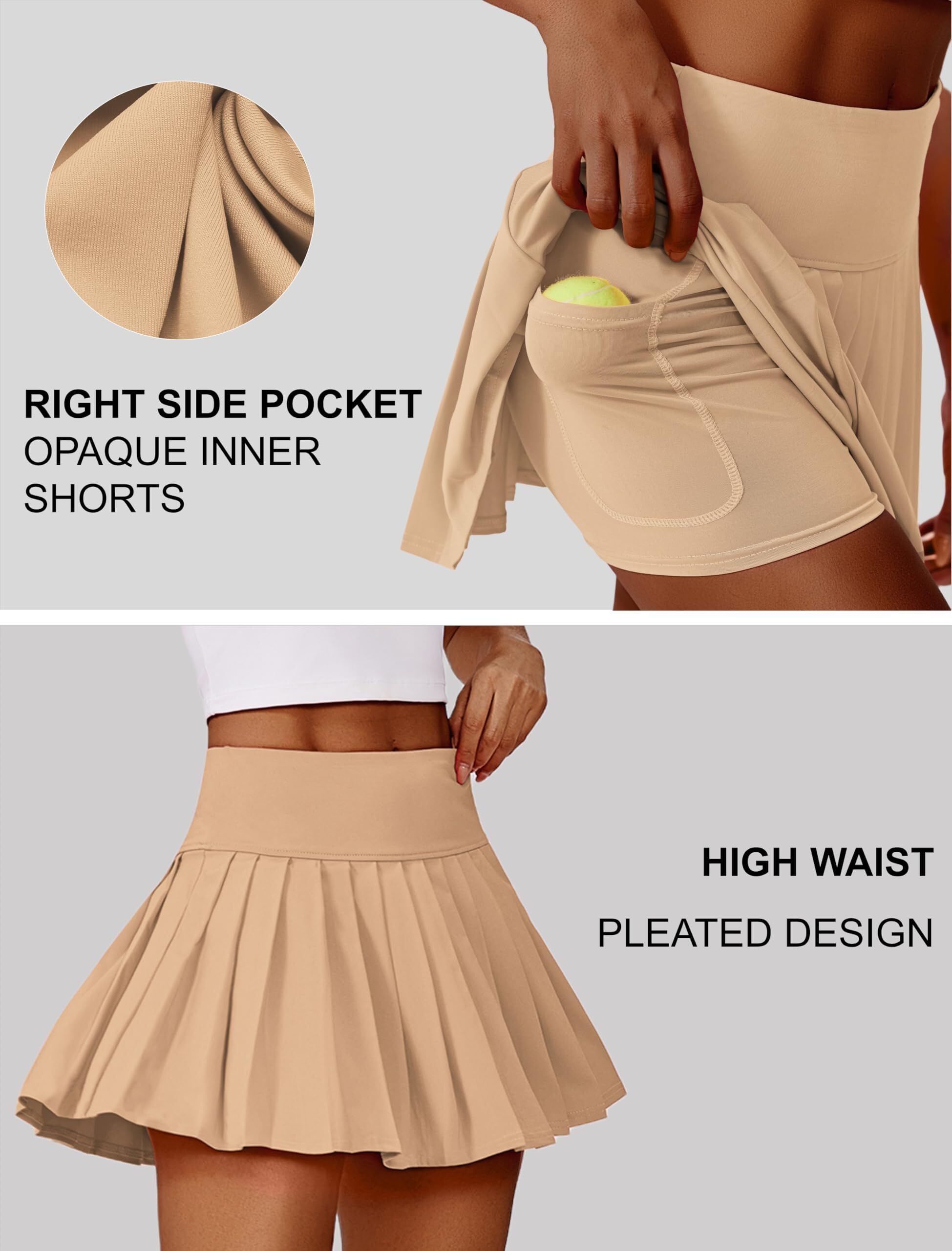 PINSPARK Gonna da Tennis Plissettata Donna Sportiva A Vita Alta con V Minigonna Gonne Protezione UV Culotte Golf Allenamento Corsa All'Aperto
