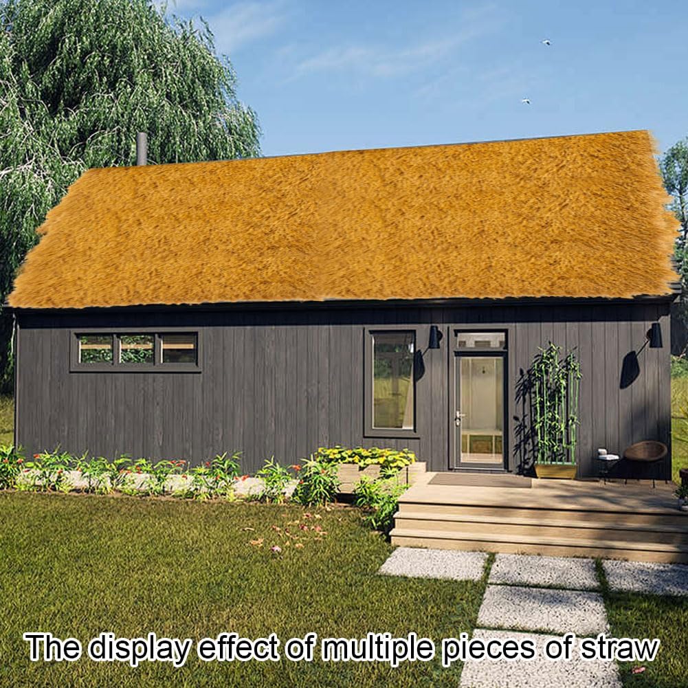 2 Pack Yellow Artificial Thatch Grass Roof Roll,3.2 x 13 Ft Realistic Fake Thatch Straw Roof Rolls,DIY Decorative Thatch Roofing Material Roof Cover for Fence Patio,Bar Decor,Hut,Beach,Party