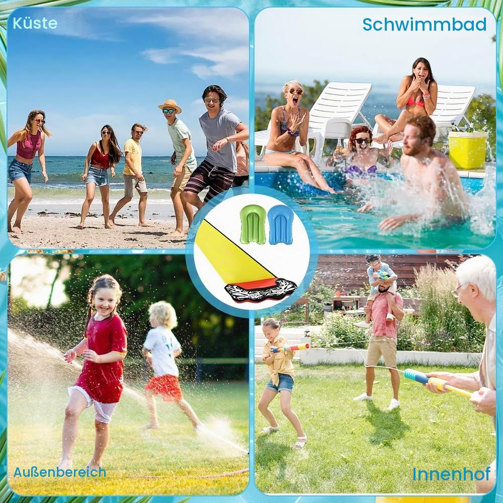 15.8 ft/480 Wasserrutsche Garten für Kinder, Wasserrutschmatte mit 2 Bodyboards, Rasenwasserrutschen mit eingebautem Sprinkler, Wasserrutschen Wasserspielzeug für Sommer, Outdoor (Gelb)
