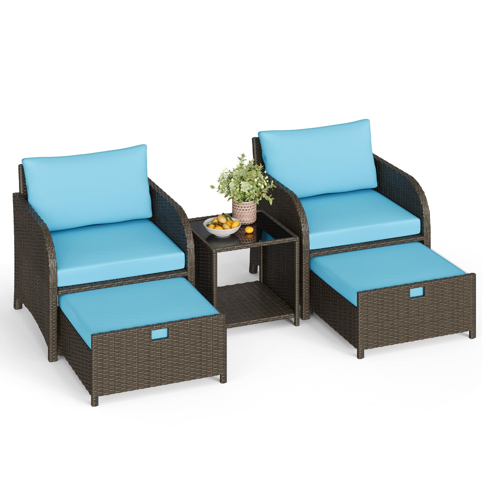 Garvee Set Salotto da Giardino in Rattan 5 Pezzi con Tavolo e Poltrone | Rattan resistente, Cuscini imbottiti, Tavolo da caffè, Set 5 pezzi, Patio, Terrazza, Balcone