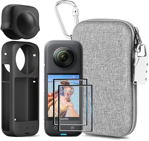 Kit de accesorios 7 en 1 compatible con Insta360 X3 funda de silicona para cámara y tapa de lente 2 piezas de película protectora de pantalla 3D