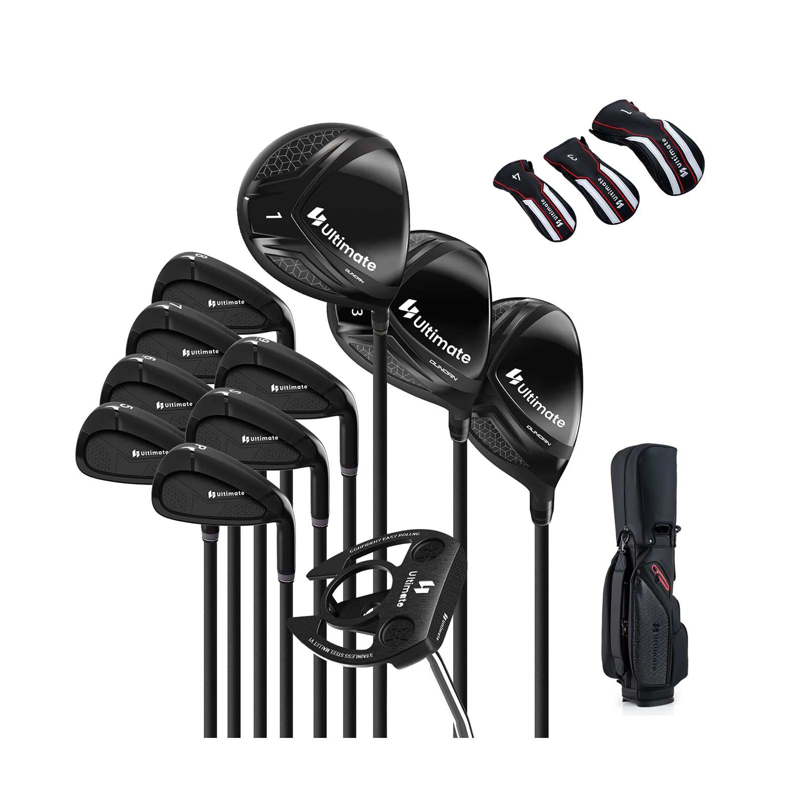 LIFEZEAL Komplettes Golf-Set für Rechtshänder, Golftasche, tragbar, leicht, Standbag mit 11 Clubs, Regenhülle und einziehbarem Sockel, Ausrüstung für Herren