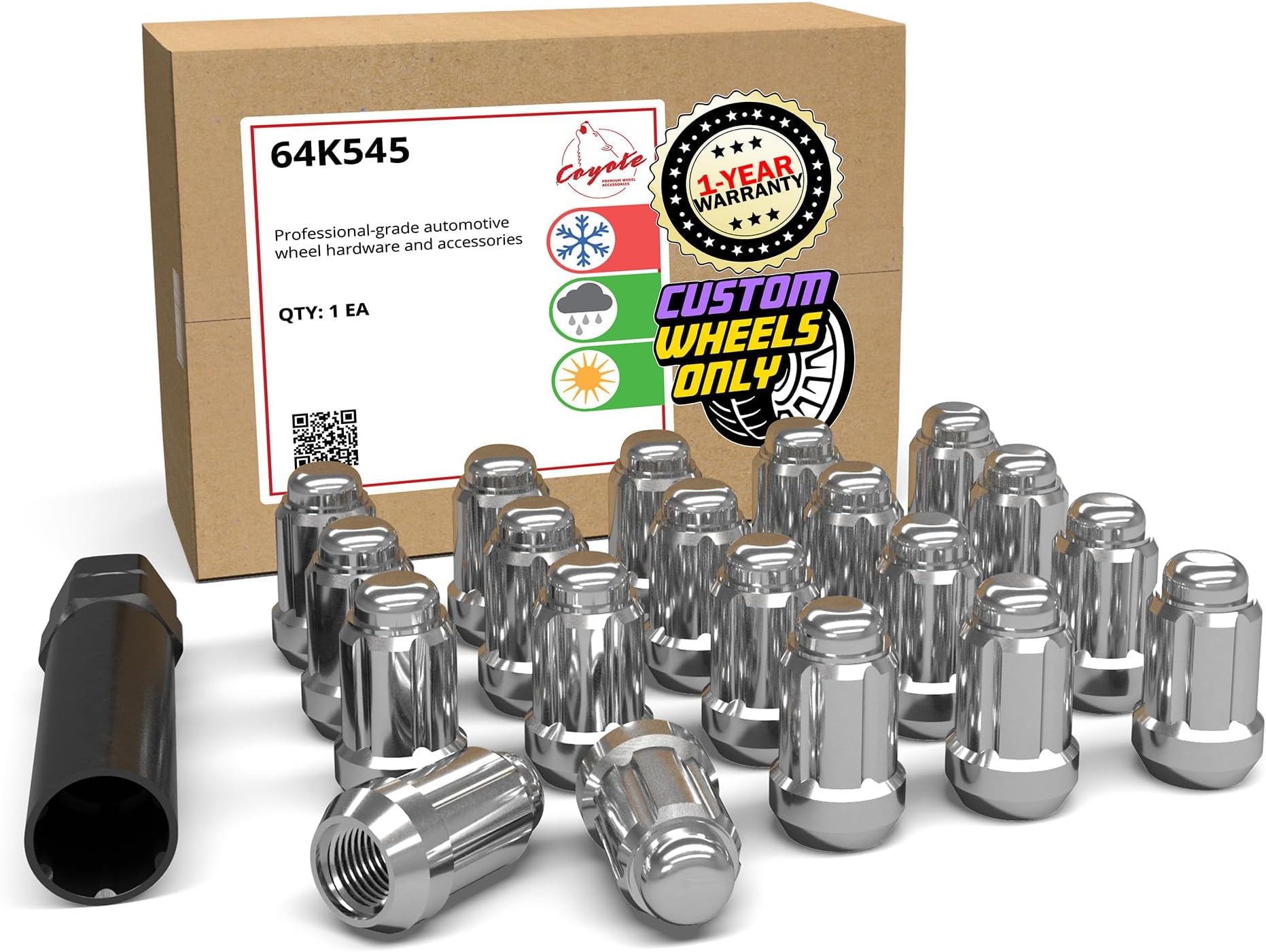 Wheel Accessories Parts 20 Pcs M12x1.5 12x1.5 Thread Car Spline 1.38" 35mm Long Lug Nuts Chrome Spline Hex Fits Many Chevy Honda KIA Hyundai Passenger Vehicles