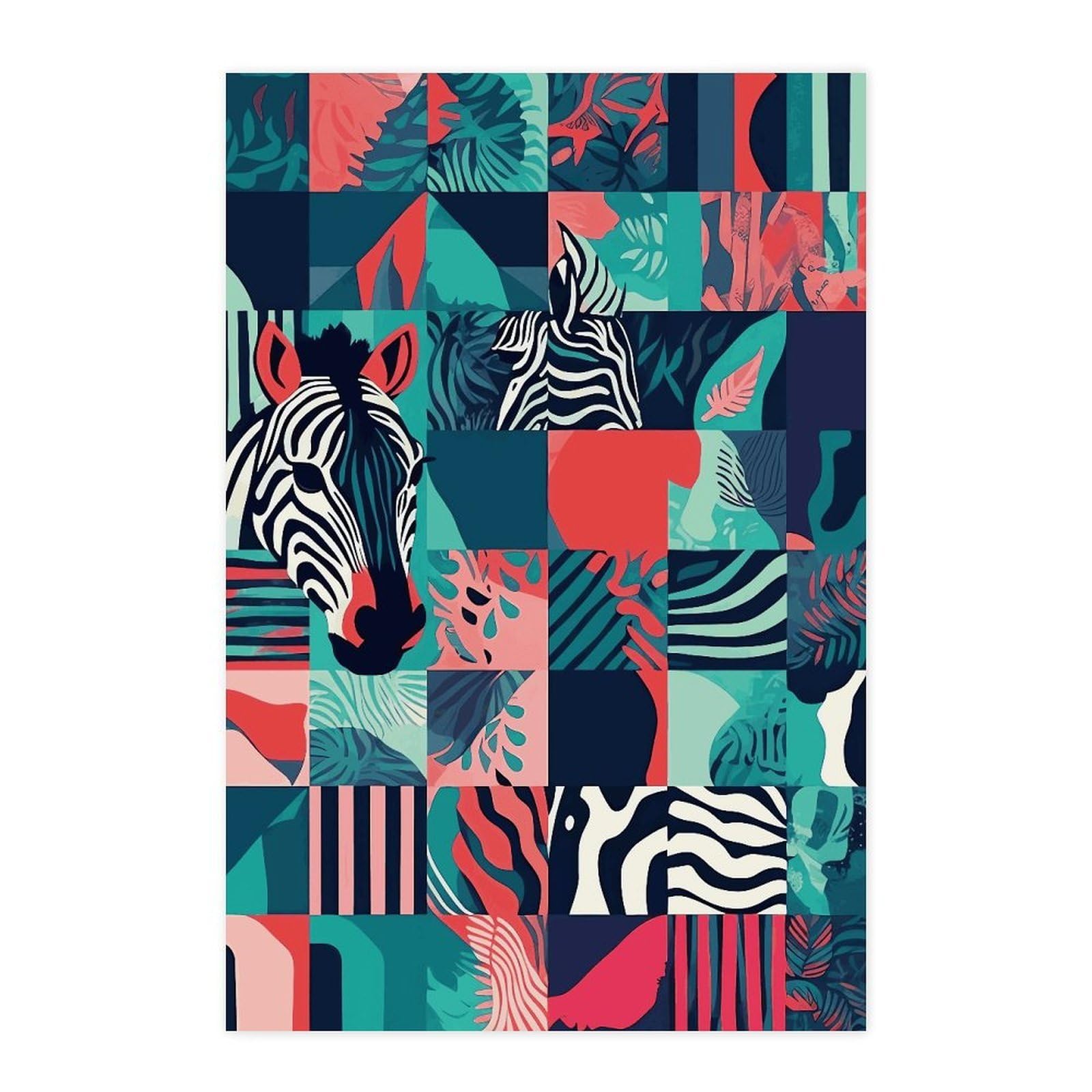 Poster à décoller et coller vintage patchwork animal grand format art mural
